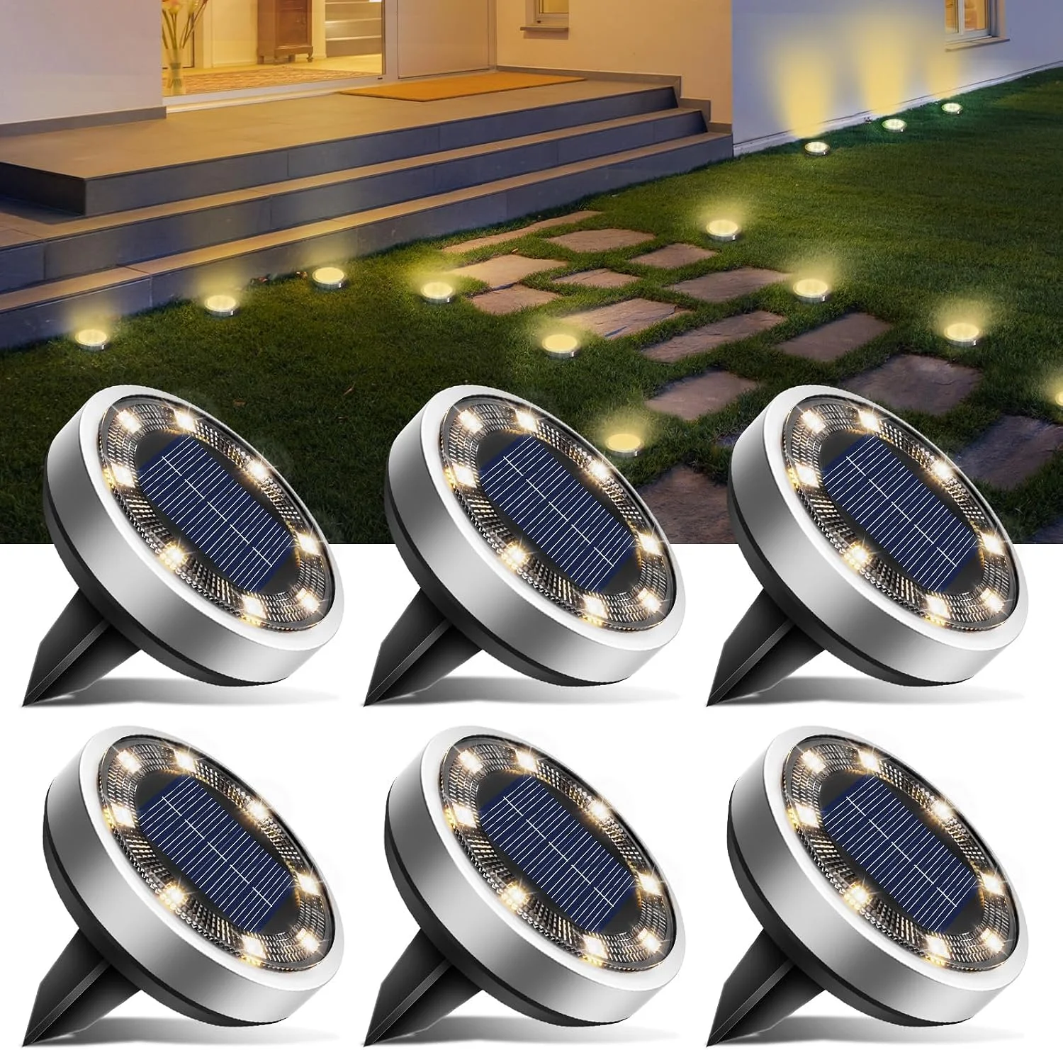 16 Pack Solar Lights Outdoor Waterproof, 8 LED Solar Ground Lights - For Home Projects - Image 11