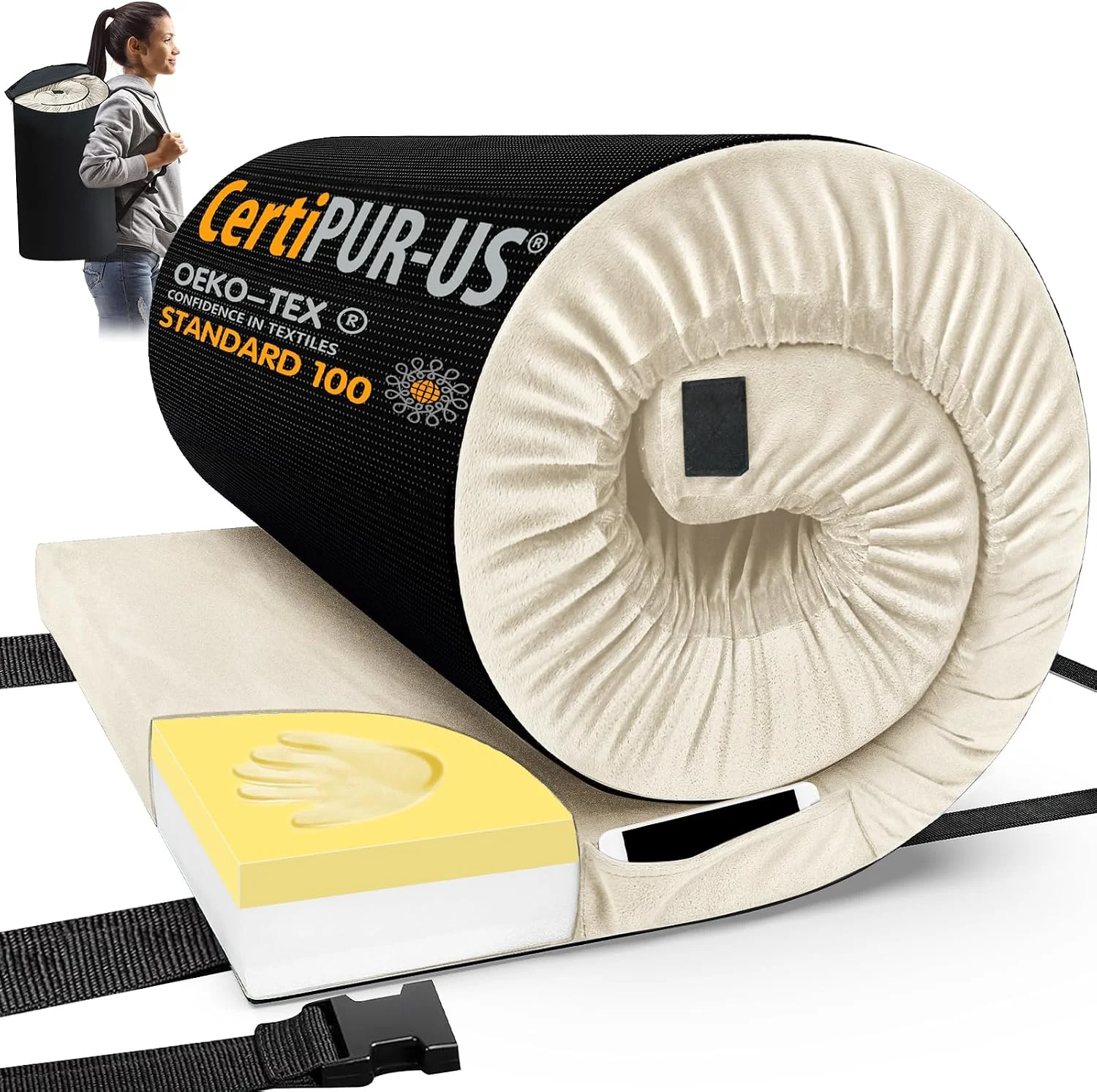 Memory Foam Camping Mattress Pad, CertiPUR-US Sleeping Mat, Portable Roll Up Mattress for Adults - Image 3