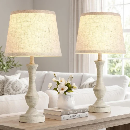Table Lamp Set of 2, 19 Farmhouse Vintage Bedside Lamps for Living Room & Bedroom
