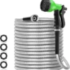 100ft 304 Stainless Steel Garden Hose Metal, Heavy Duty Water Pipe with Nozzles for Yard
