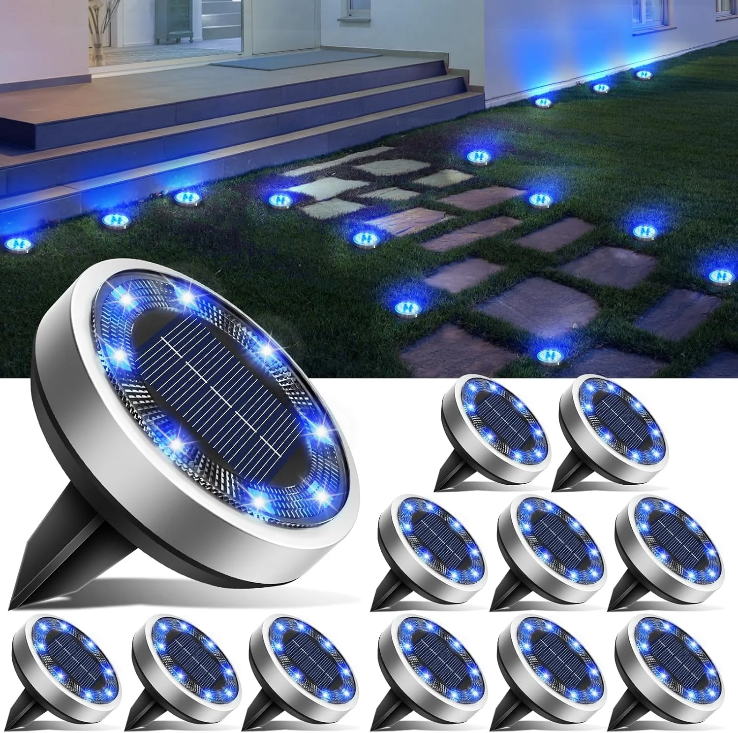 16 Pack Solar Lights Outdoor Waterproof, 8 LED Solar Ground Lights - For Home Projects - Image 14