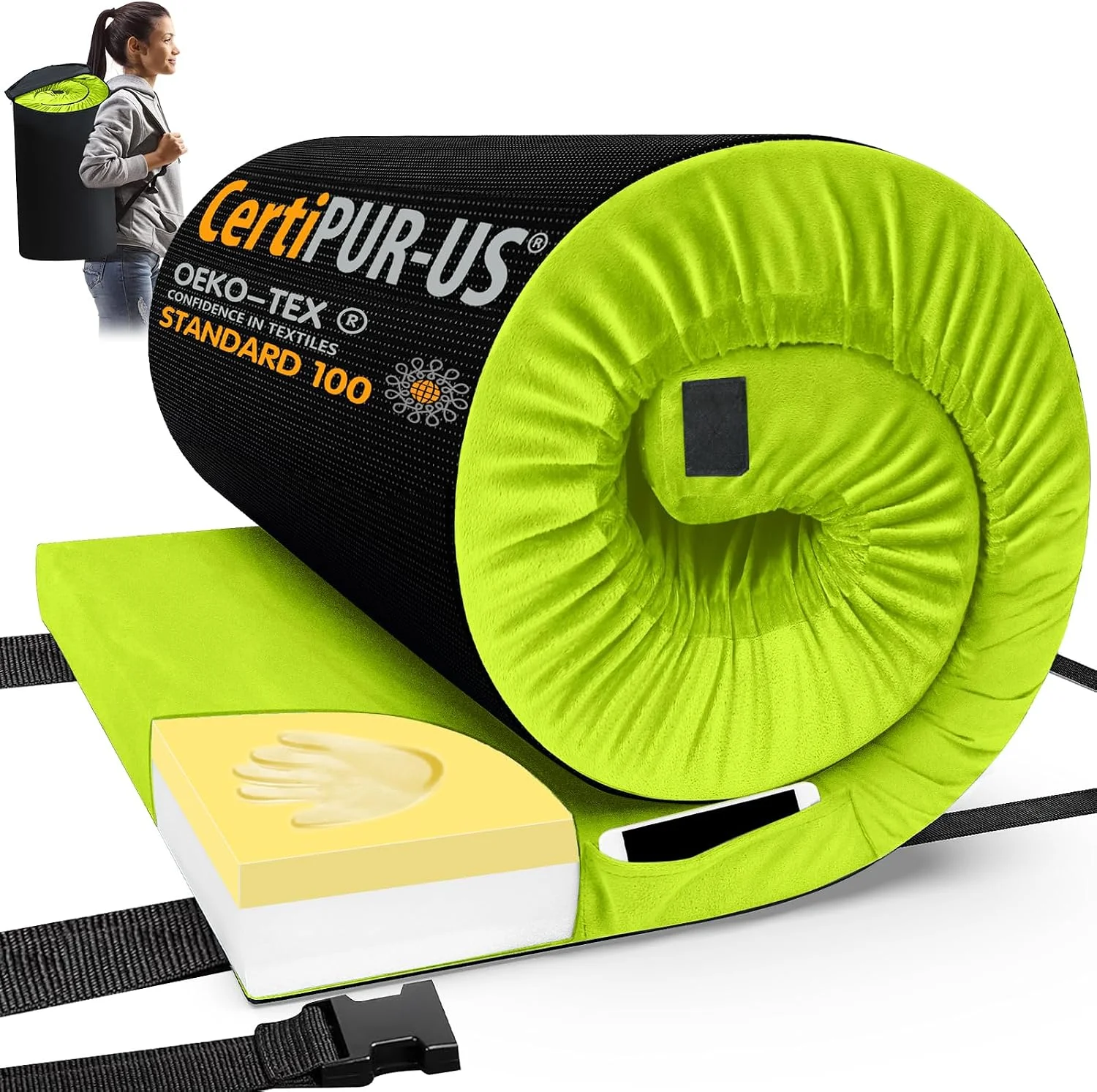 Memory Foam Camping Mattress Pad, CertiPUR-US Sleeping Mat, Portable Roll Up Mattress for Adults - Image 5