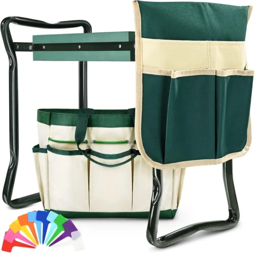 Upgraded Garden Kneeler and Seat with Thicken & Widen Soft Kneeling Pad, Heavy Duty Foldable Gardener Stool with 2