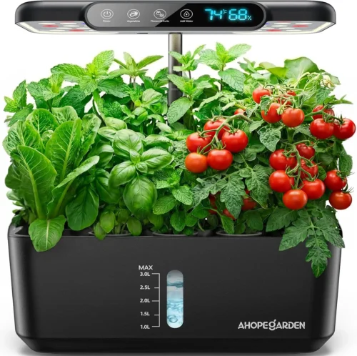 Hydroponics Growing System Herb Garden: 10 Pods Indoor Garden Kit with LED Grow Light and Smart Temp &