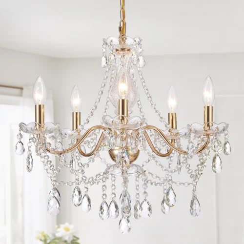 Alternative view of Crystal Gold Chandelier, 5 Light, Glass Crystal Hanging Pendant Lighting