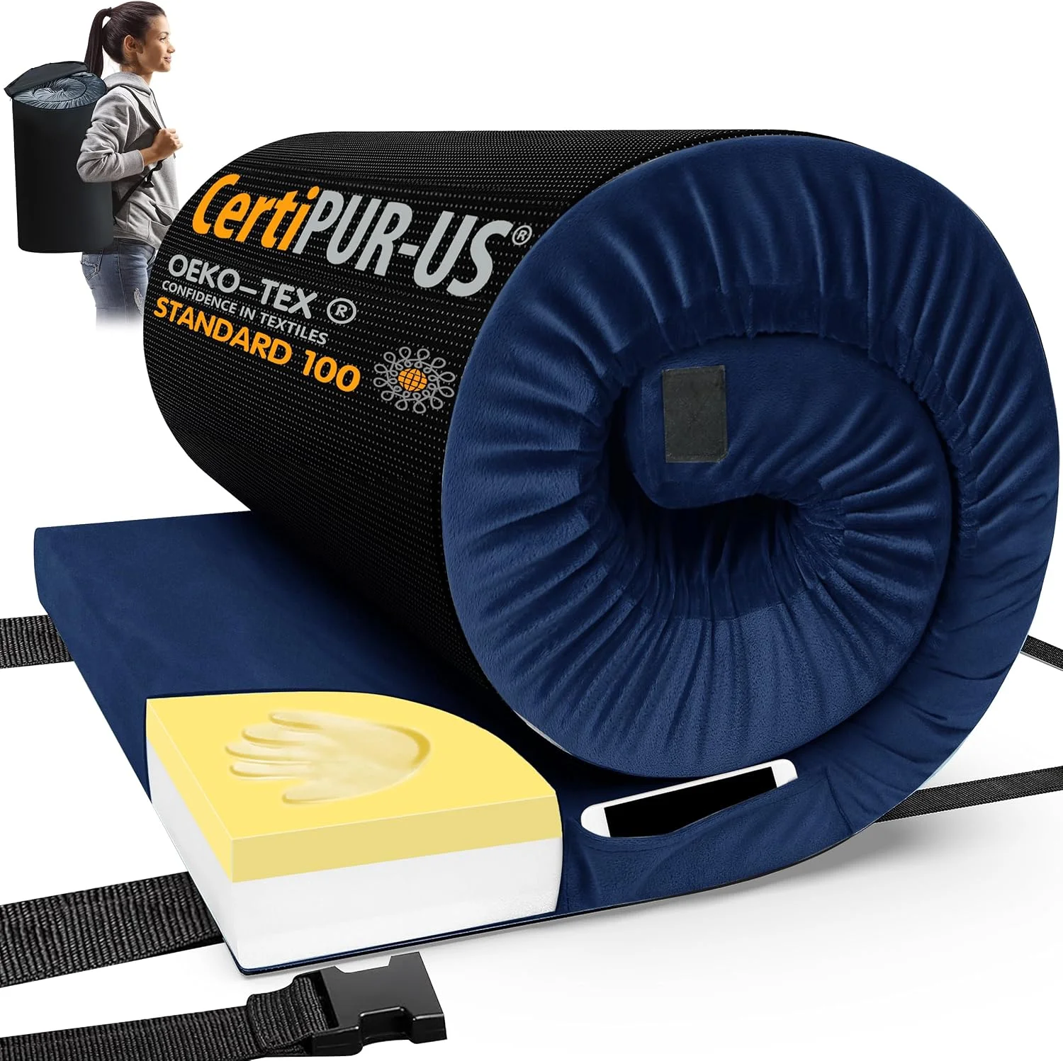 Memory Foam Camping Mattress Pad, CertiPUR-US Sleeping Mat, Portable Roll Up Mattress for Adults - Image 4