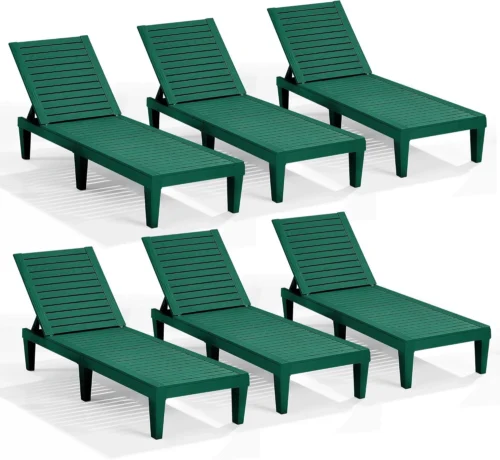 Lounge Chair Outdoor, Tanning Chair, Chaise Lounge Outdoor Set of 2, 5 Adjustable Positions