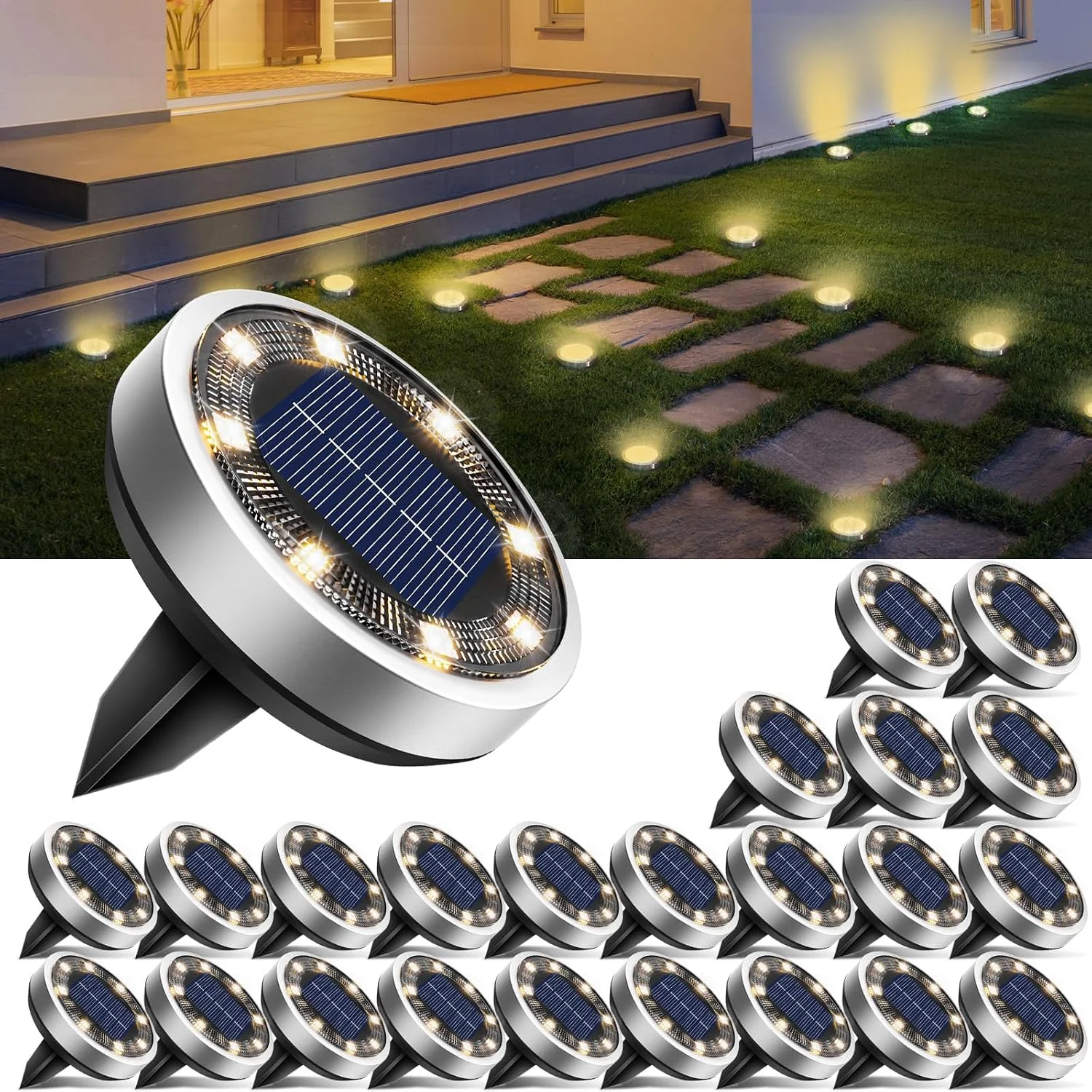 16 Pack Solar Lights Outdoor Waterproof, 8 LED Solar Ground Lights - For Home Projects - Image 17