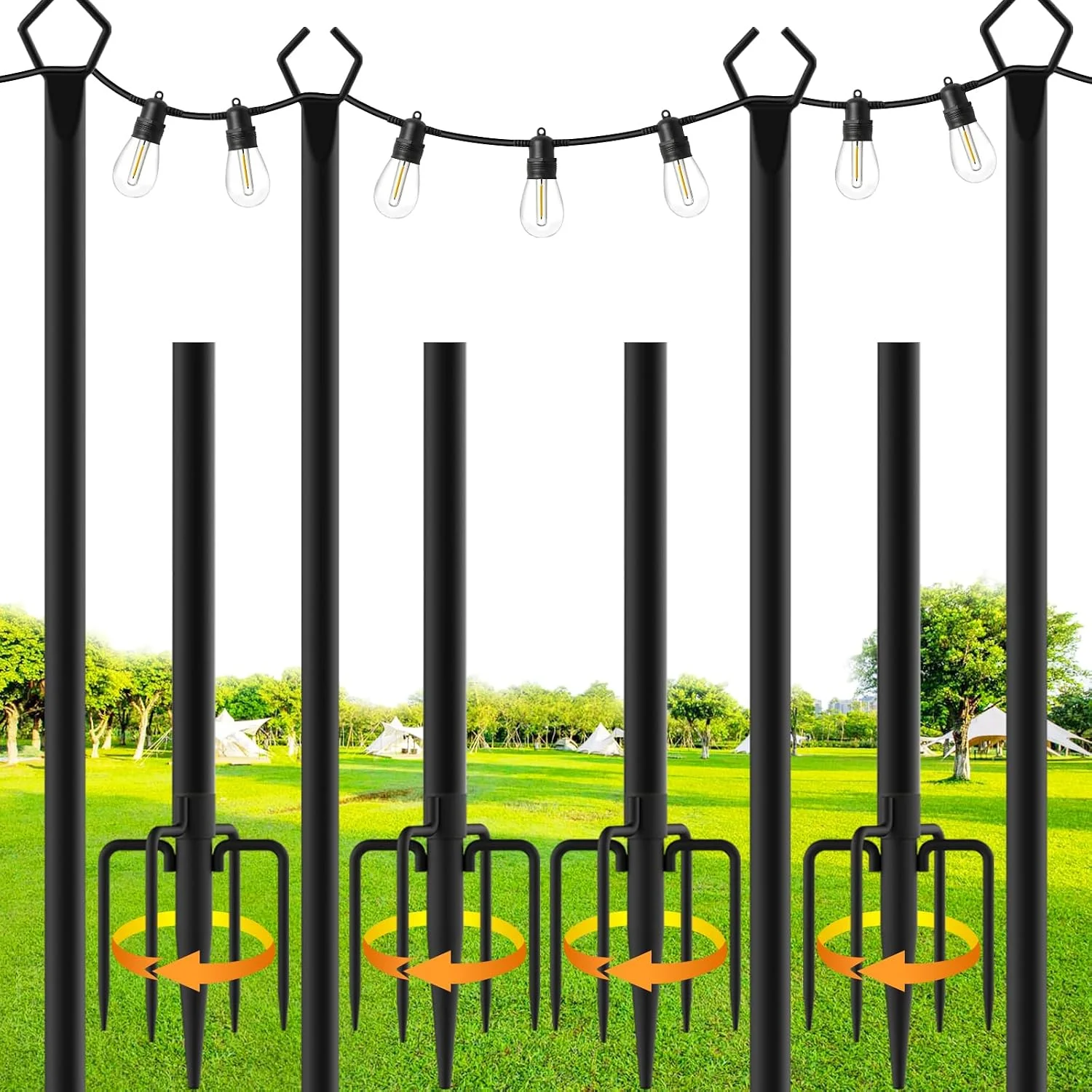 4 Pack String Light Poles, 10 Ft Metal Poles with Fork for Outdoor String Lights, Outdoor Light Poles with Fork - For Home Projects - Image 3