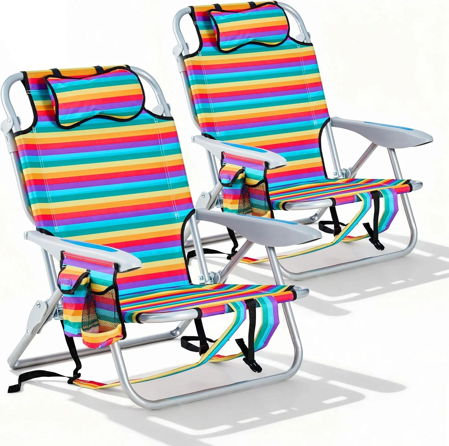 2 Pack Lightweight Portable Camping Beach Chair for Adults, Outdoor Lay Flat Folding Beach Chairs with 5 - Image 4
