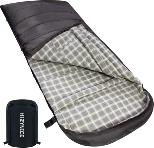 Cold Weather Sleeping Bag 100% Cotton Flannel XXL for Adults Big and Tall, Free Compression Sack