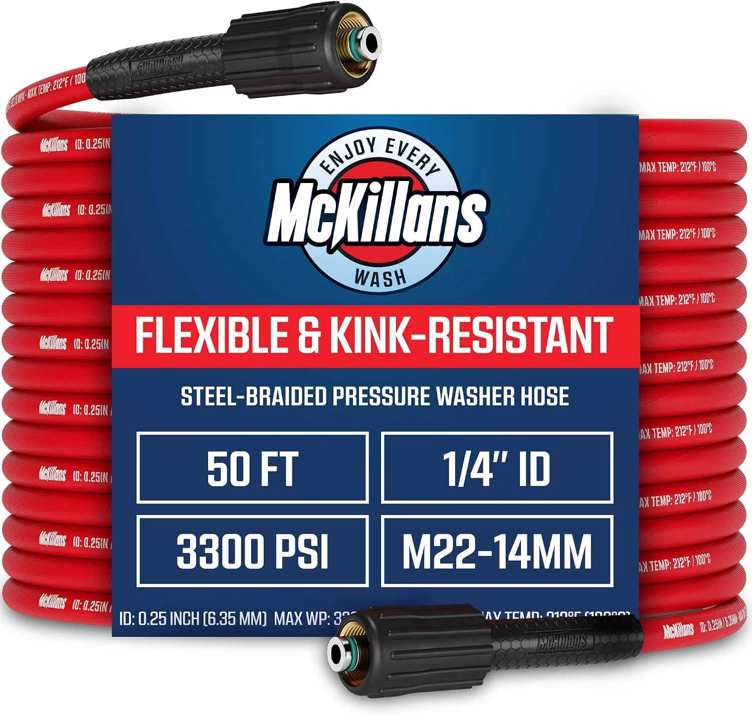 QC Installed Pressure Washer Hose 50 ft, Flexible & Kink-resistant, Steel-Braided & Durable- 3/8 QC - Image 3