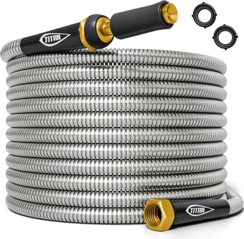 Garden Hose 100FT, 304 Stainless Steel Metal Water Hose, 500 PSI