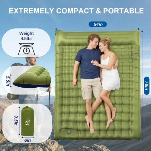 Alternative view of Double Sleeping Pad for Camping, 5.5 Ultra-Thick Camping Mattress with Pillow, Built-in Foot Pump