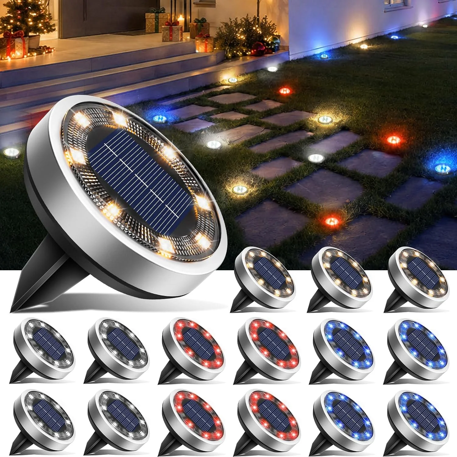16 Pack Solar Lights Outdoor Waterproof, 8 LED Solar Ground Lights - For Home Projects - Image 6