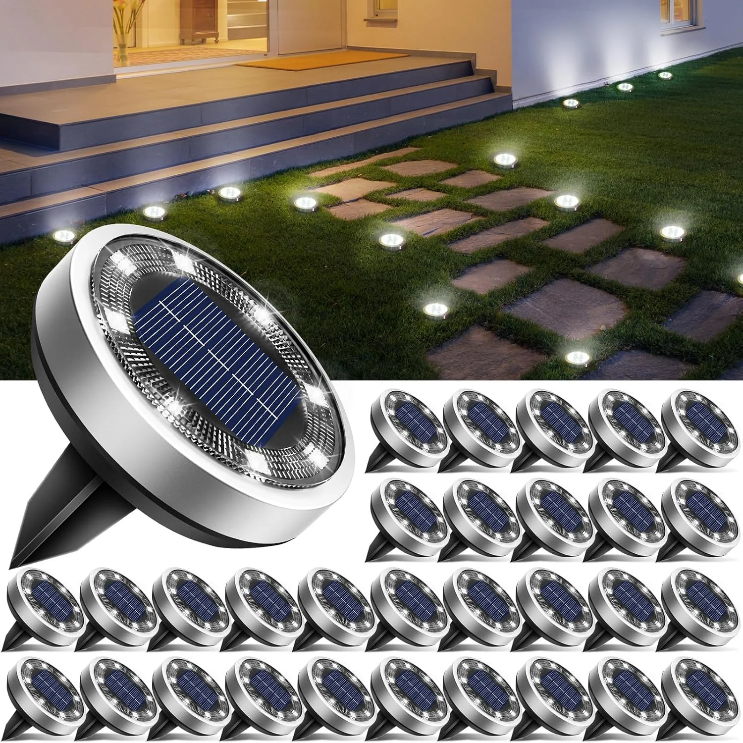 16 Pack Solar Lights Outdoor Waterproof, 8 LED Solar Ground Lights - For Home Projects - Image 15