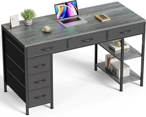 Computer Desk with 6 Drawers, Office Desk with Shelves, 47inch