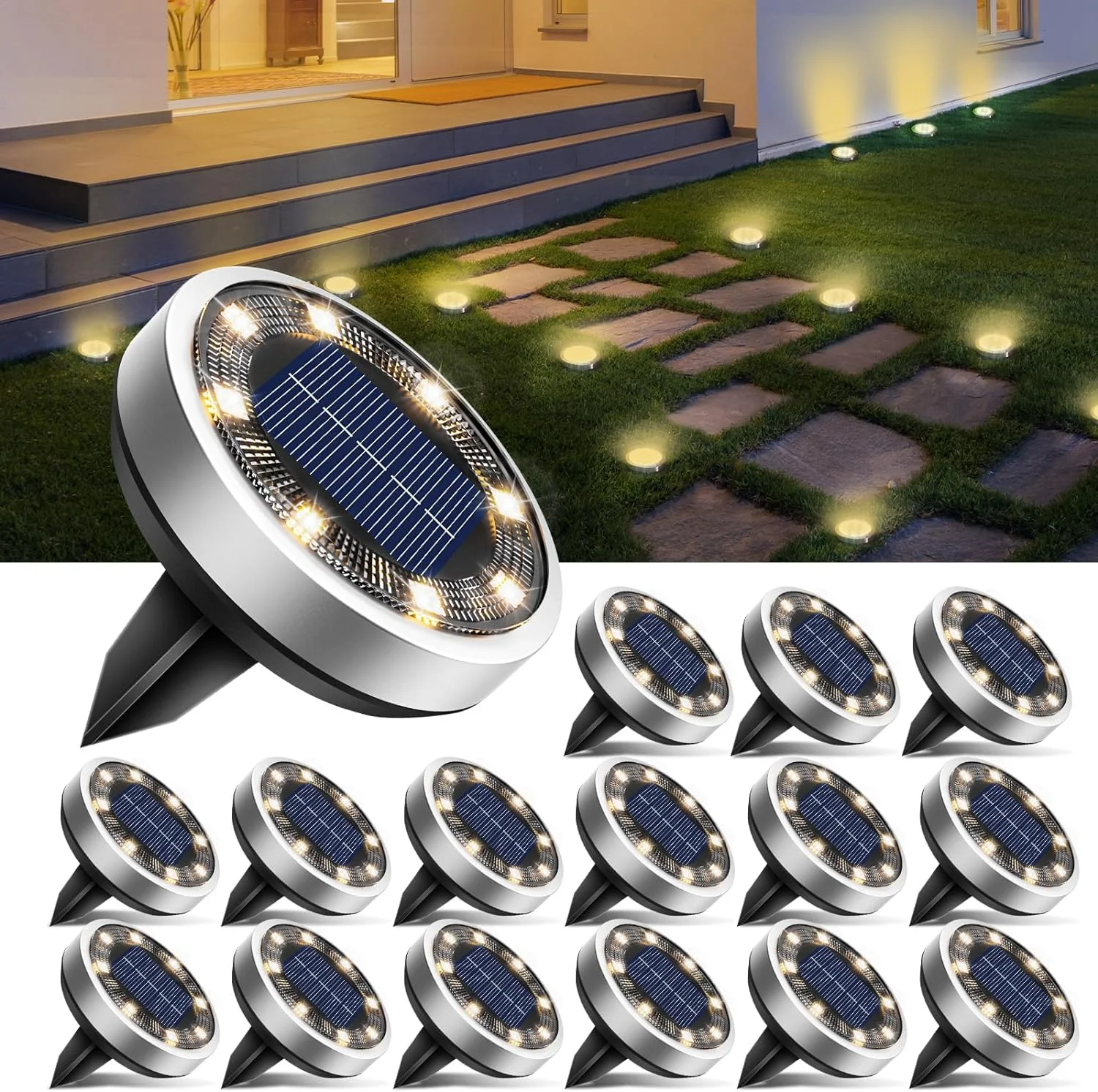 16 Pack Solar Lights Outdoor Waterproof, 8 LED Solar Ground Lights - For Home Projects - Image 16