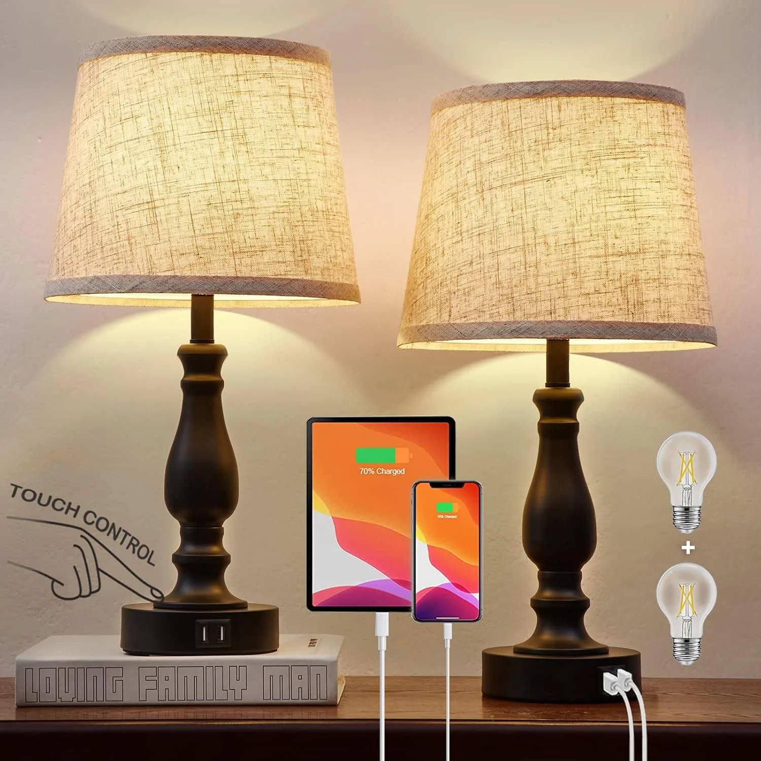 Nook Lamps for Bedroom Set of 2, Dimmable, Bulb Included - Image 3
