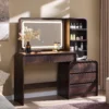 Vanity Desk with Mirror and Lights, 50?? Modren Makeup Vanity with 35.43 Mirror and 5 Drawers