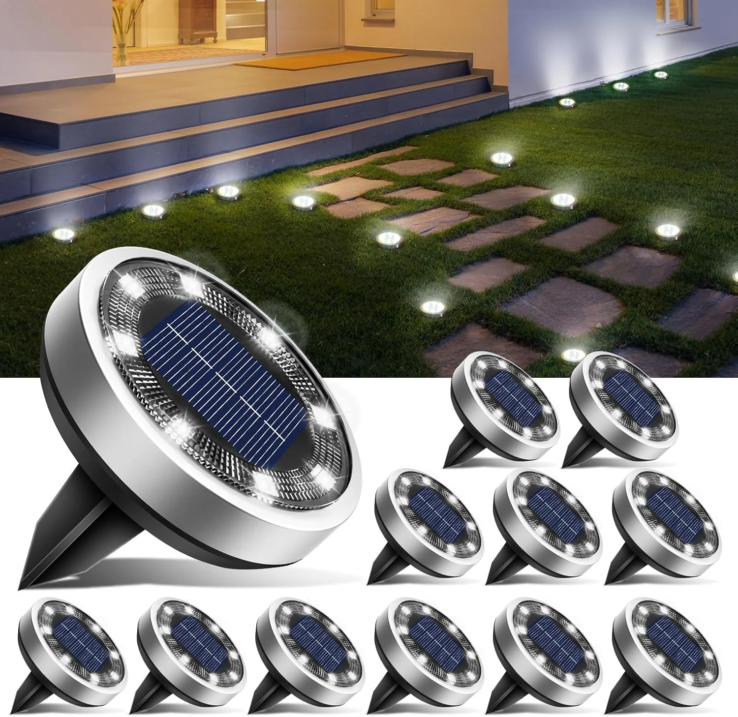 16 Pack Solar Lights Outdoor Waterproof, 8 LED Solar Ground Lights - For Home Projects - Image 18