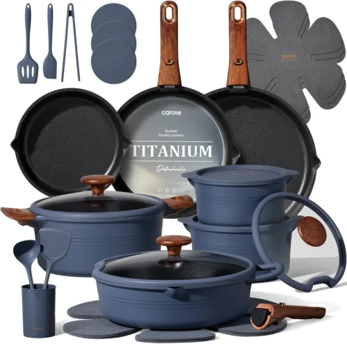 Alternative view of 20pcs Titanium Cookware Set, Pots and Pans Set Detachable Handle