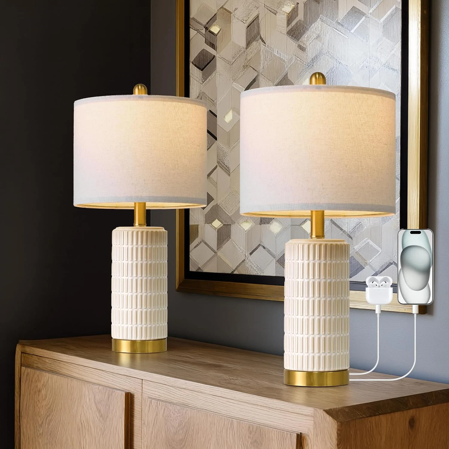20.75 Small Modern Ceramic Table Lamp Set of 2 - Image 5