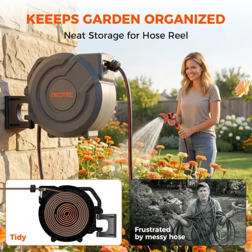 Alternative view of Retractable Garden Hose Reel 5/8 inch x 100 ft Wall-Mounted 9 Pattern Nozzle Any Length Lock Automatic Slow