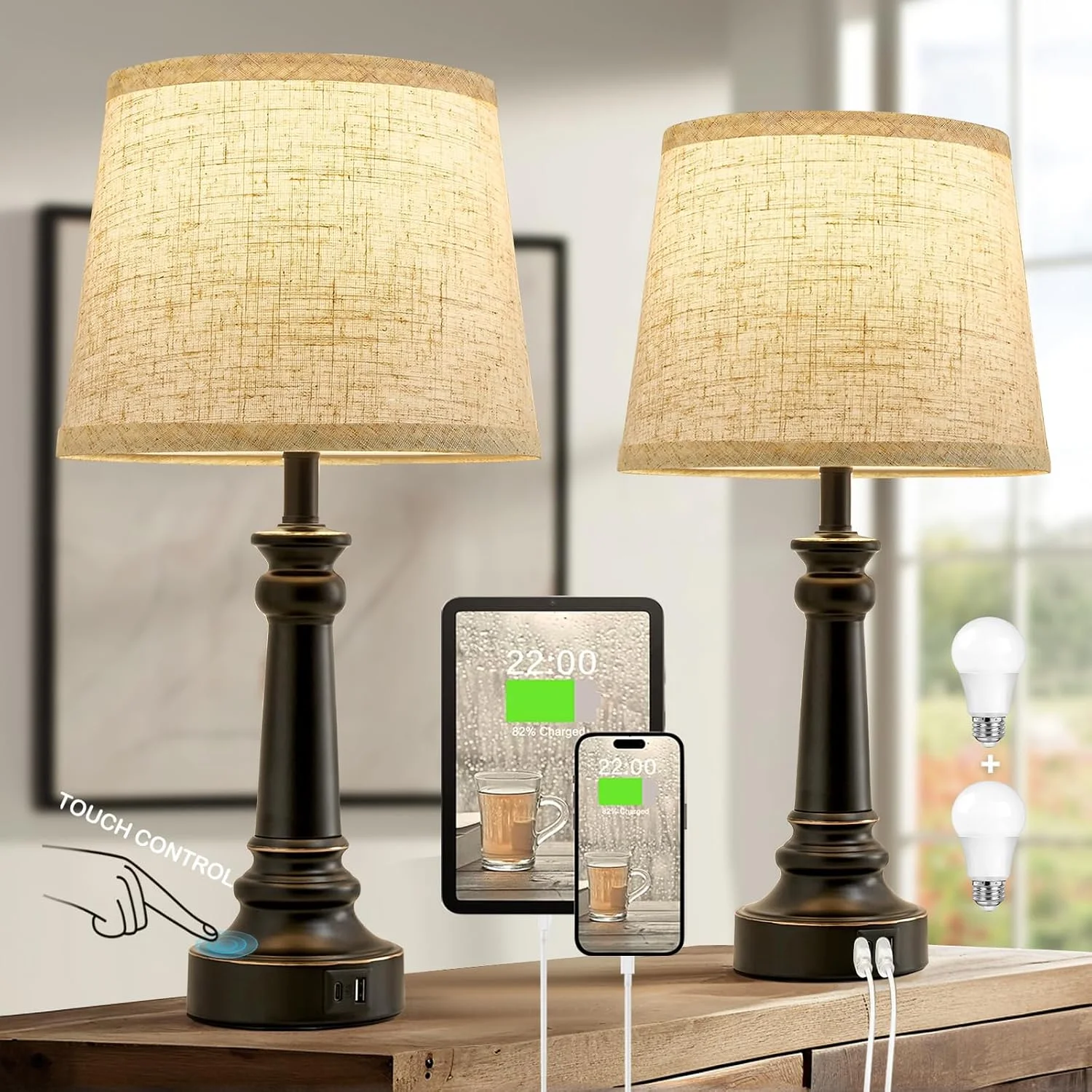 Nook Lamps for Bedroom Set of 2, Dimmable, Bulb Included - Image 9