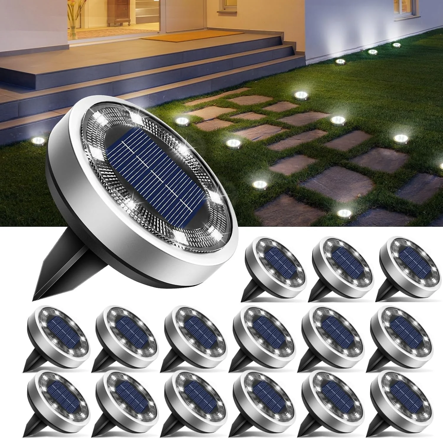 16 Pack Solar Lights Outdoor Waterproof, 8 LED Solar Ground Lights - For Home Projects - Image 7