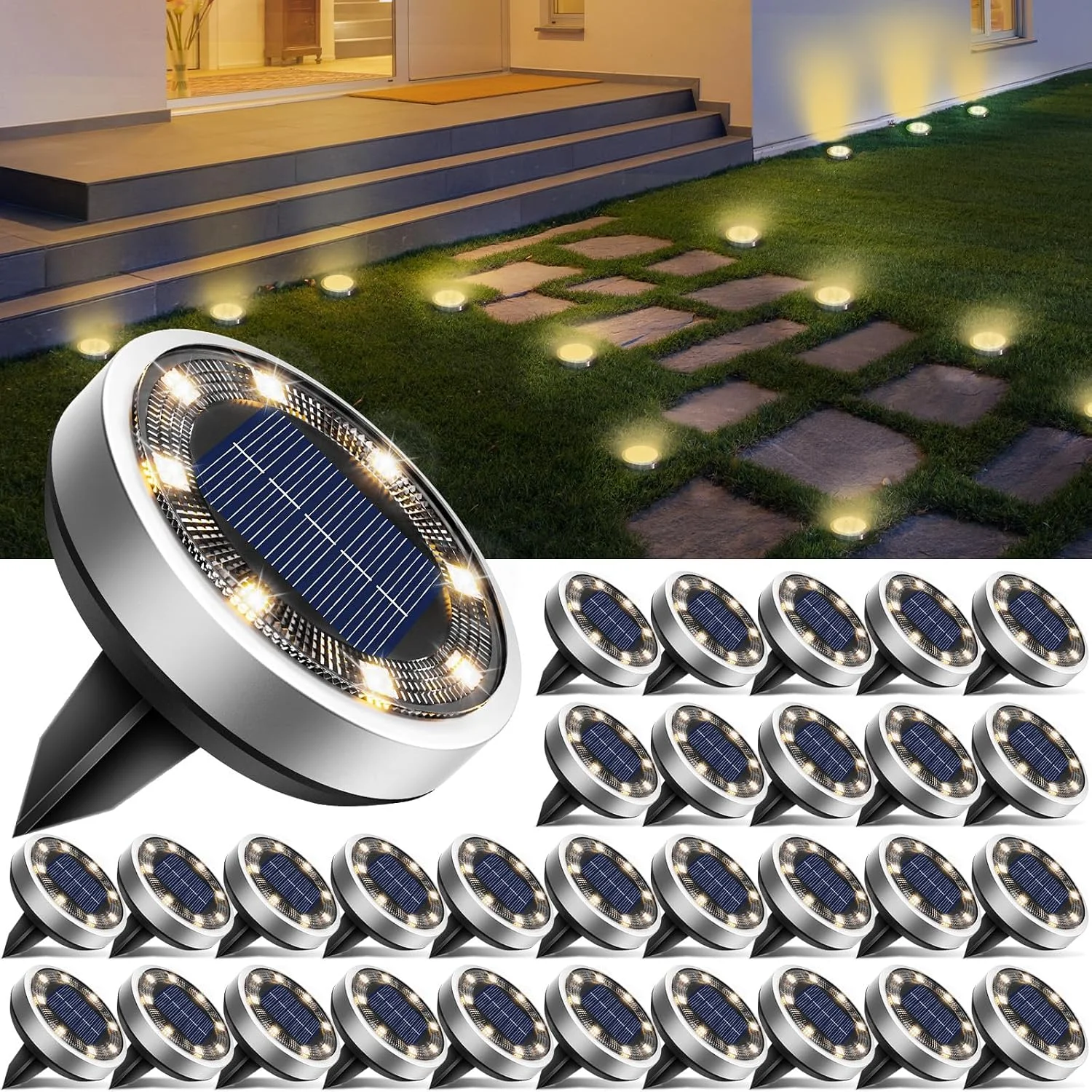 16 Pack Solar Lights Outdoor Waterproof, 8 LED Solar Ground Lights - For Home Projects - Image 8