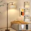 Floor Lamp for Living Room Rattan Boho Floor Lamp with Remote Control, Dimmable, 3-Color Temperature