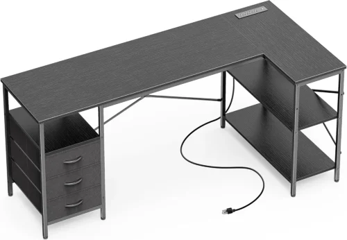 Alternative view of L Shaped Office Desk with Power Outlets, 47 Inch Computer Desk with 3 Drawers