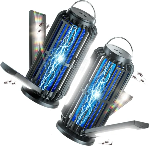 2 Pack Solar Bug Zapper, 3 Solar Charging Panels, 4200V Mosquito Zapper, IP67 Waterproof