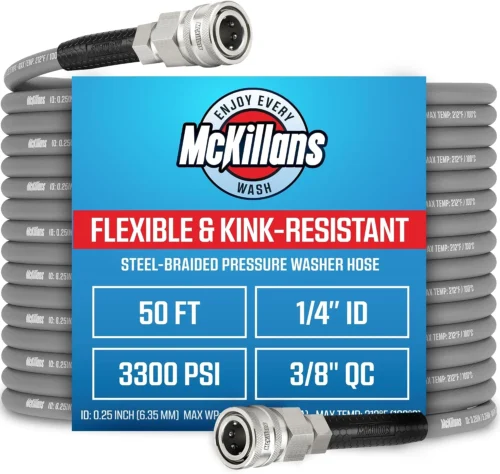 QC Installed Pressure Washer Hose 50 ft, Flexible & Kink-resistant, Steel-Braided & Durable- 3/8 QC