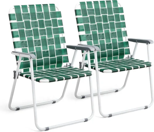 Patio Lawn Webbed Folding Chairs Set of 2, Outdoor Beach Portable Lawn Chair Camping Chair Beach Chair for Yard