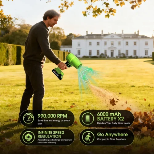 Alternative view of Blower 2x6.0Ah Battery & Charger, Electric Cordless Leaf Blower(Green) - For Yard Cleanup
