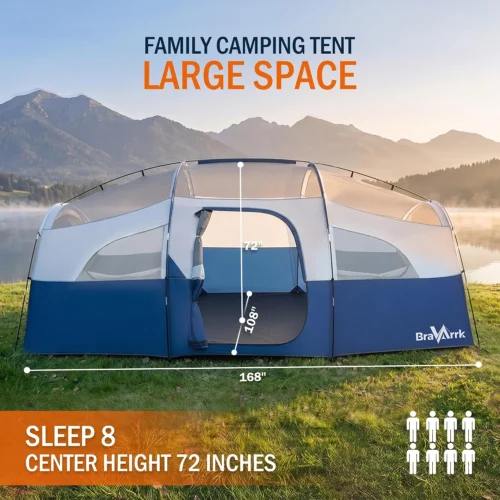 Alternative view of Camping Tent for 8 Person, PU3000MM Waterproof Family Tent with Rainfly, Large Roomy 3 Room Camping Tents with