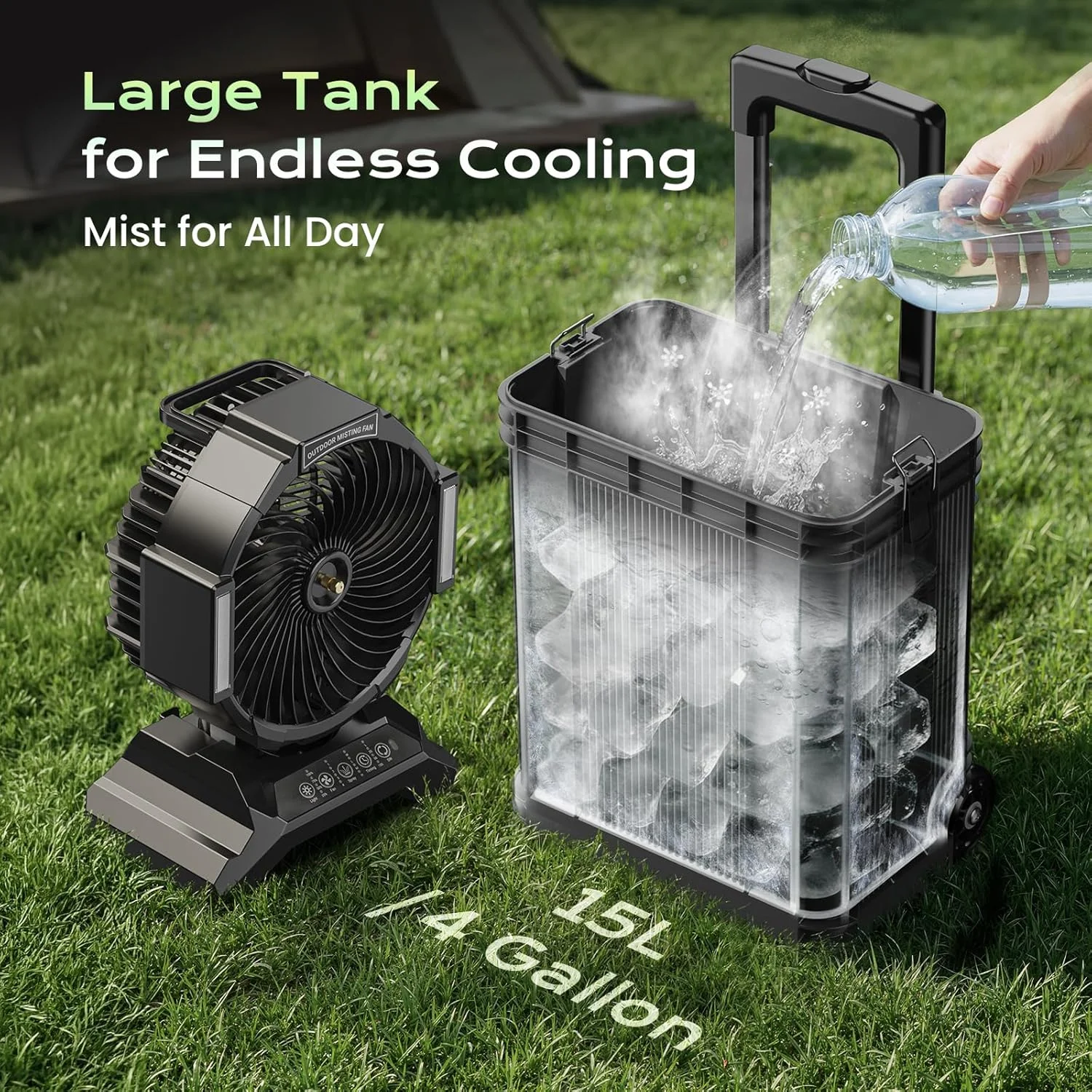 4 Gal Large Misting Bucket Fan Portable, 40000mAh Rechargeable Mister Fan with Retractable Handle & - Image 5