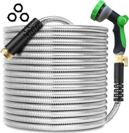 200ft x 5/8 in Heavy Duty, Flexible and Lightweight Water Hose, Burst 600 psi, 3/4'' Solid Metal Fittings
