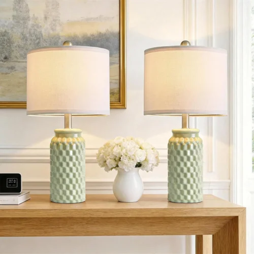 Alternative view of 20.5 Small Bedside Lamp Set of 2 with 5FT Cord, Green Ceramic Modern Farmhouse Table Lamps for Nightstand