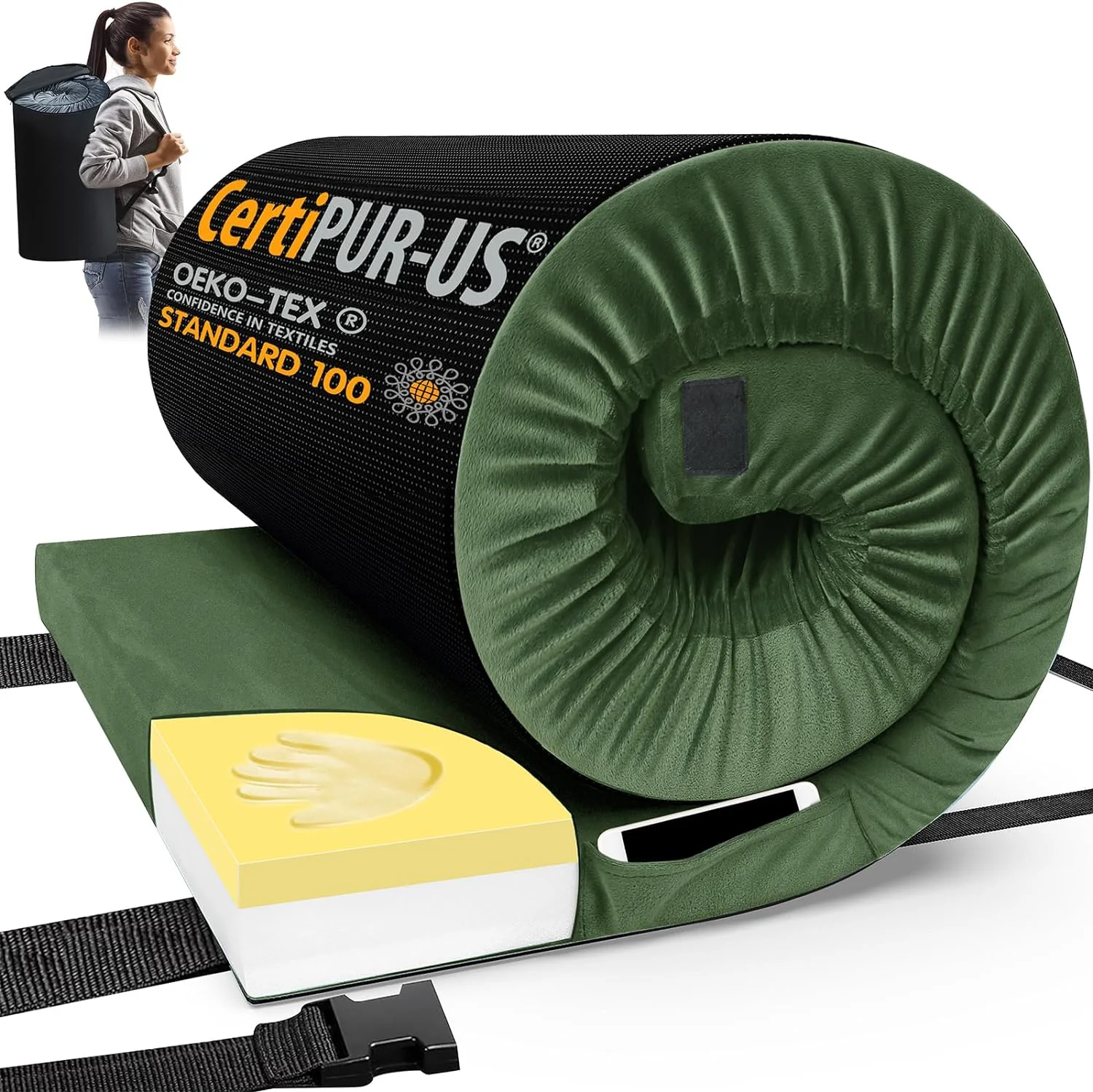 Memory Foam Camping Mattress Pad, CertiPUR-US Sleeping Mat, Portable Roll Up Mattress for Adults - Image 10