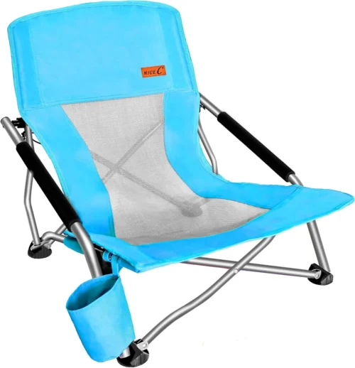 C Low Beach Camping Folding Chair, Compact Backpacking River Sand Chair for Adults 2 Pack, Festival (2 Pack Blue)