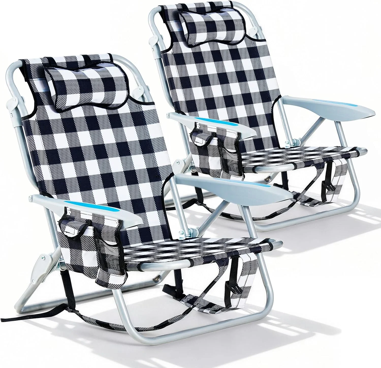 2 Pack Lightweight Portable Camping Beach Chair for Adults, Outdoor Lay Flat Folding Beach Chairs with 5 - Image 3