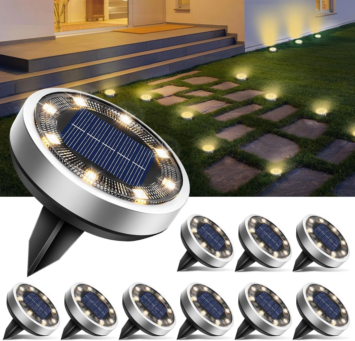 16 Pack Solar Lights Outdoor Waterproof, 8 LED Solar Ground Lights - For Home Projects - Image 13