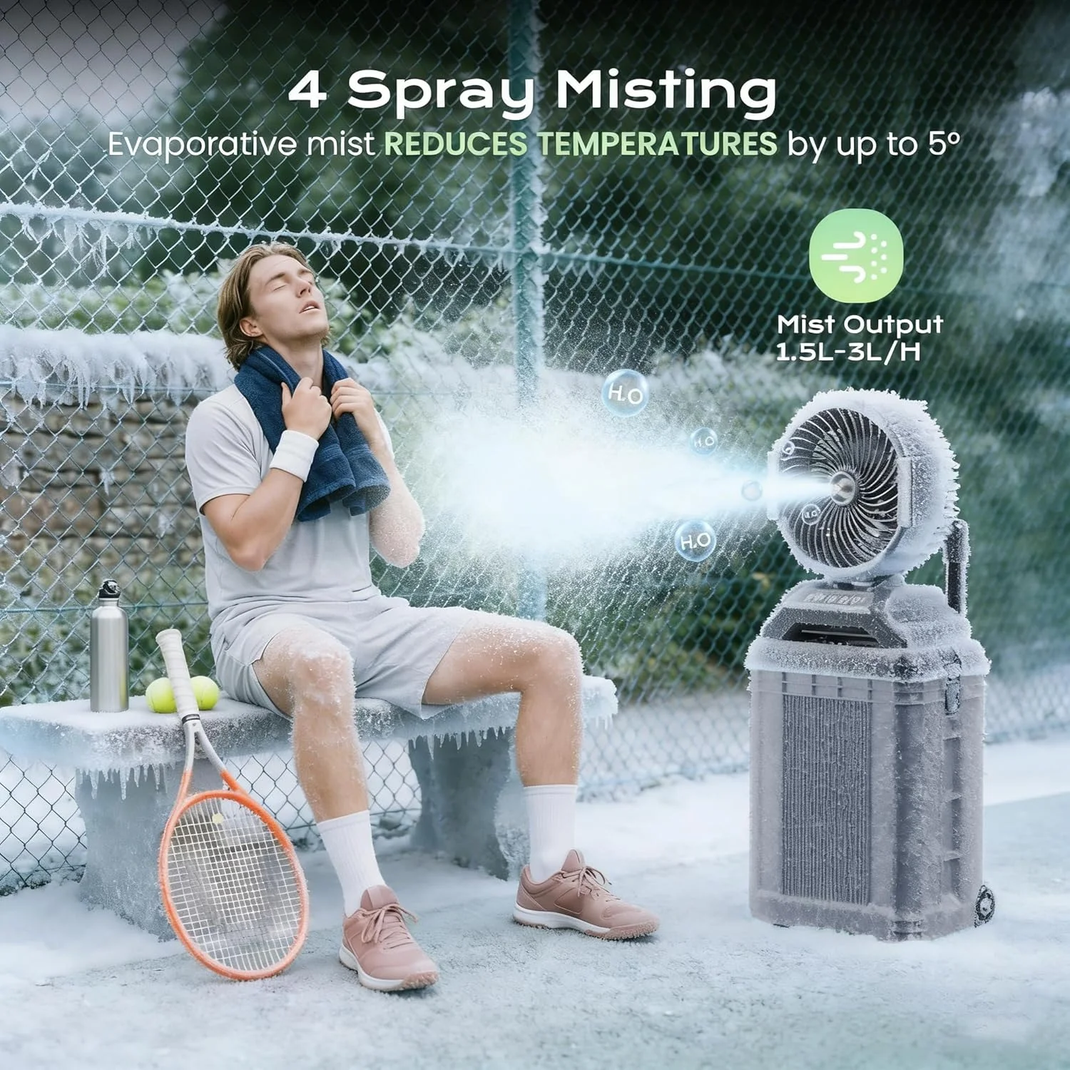 4 Gal Large Misting Bucket Fan Portable, 40000mAh Rechargeable Mister Fan with Retractable Handle & - Image 3