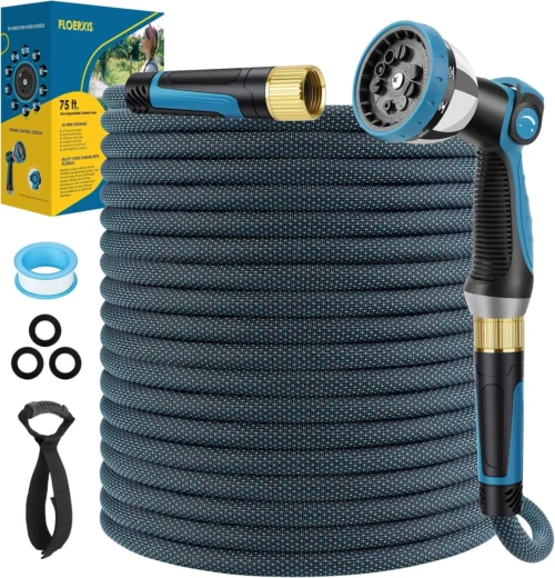 Non-Expandable Garden Hose 100 FT, Lightweight Hose with 10 Function Spray Nozzle, 360?? Swivel Connectors