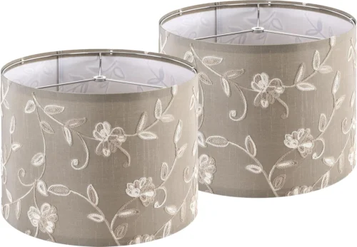 Alternative view of Fabric Drum Lamp Shade with Embroidered Leaf Trim 13 Top x 13 Bottom x 10 High (Spider) Set of 2 Medium Lamp