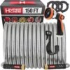 100 ft Metal Garden Hose Set, No-Kink Durable 316 Stainless Steel, 10-Way Zync Spray Nozzle & Hook