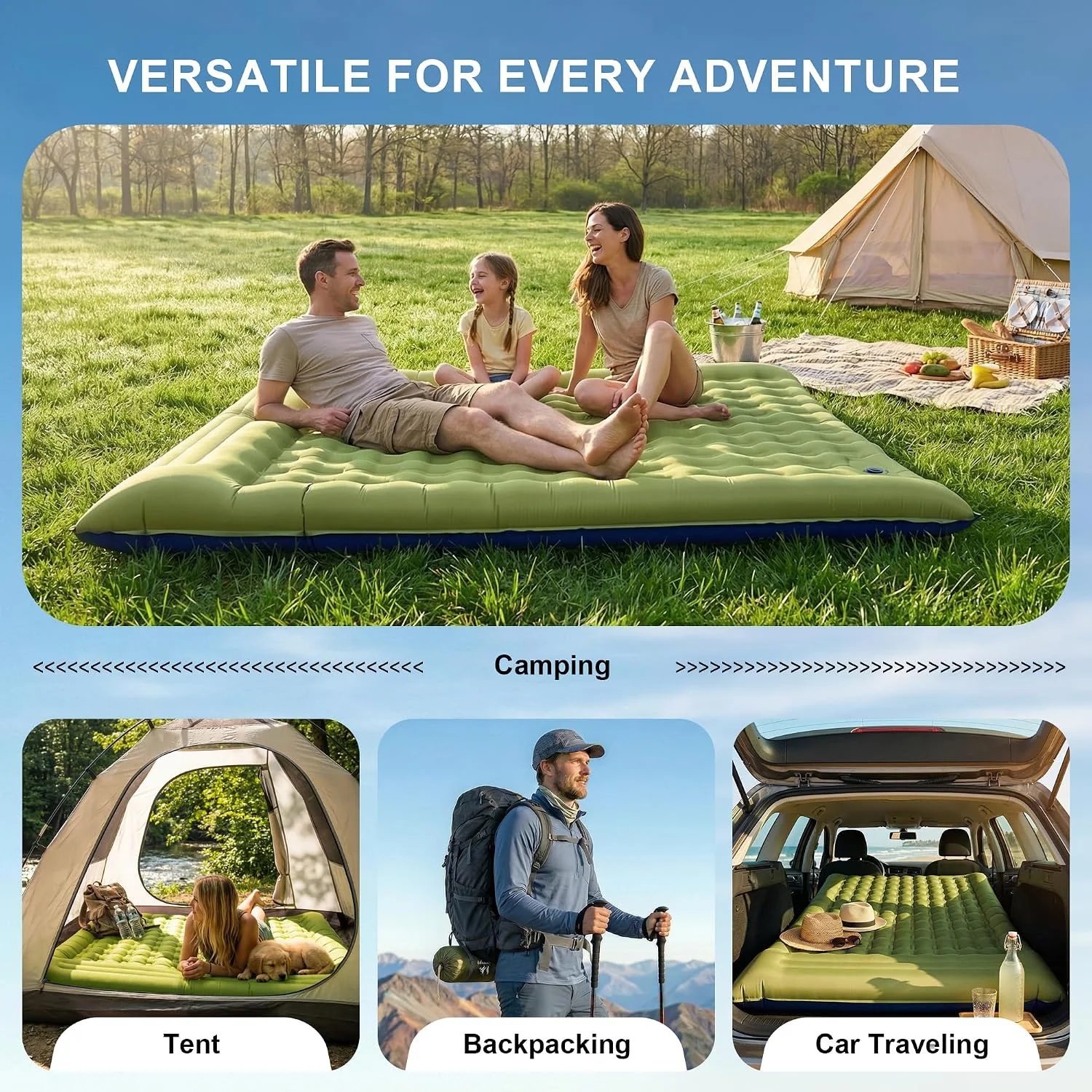 Double Sleeping Pad for Camping, 5.5 Ultra-Thick Camping Mattress with Pillow, Built-in Foot Pump - Image 6